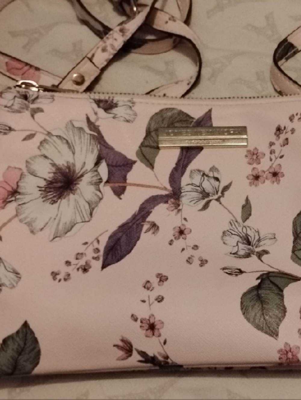 Jones New York Signature Floral Pink Crossbody Bag with Gold Tone Accents